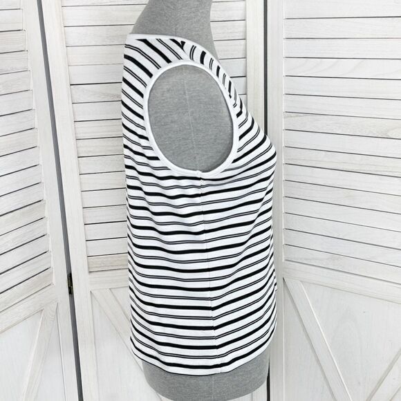 Covington Striped Ribbed Knit Tank Top White Black Medium Petite Stretchy - Picture 3 of 10